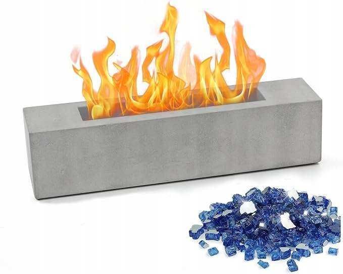 Palenisko Kominek stołowy prostokątne Przenośne 38x8,5cm Jasno Szary