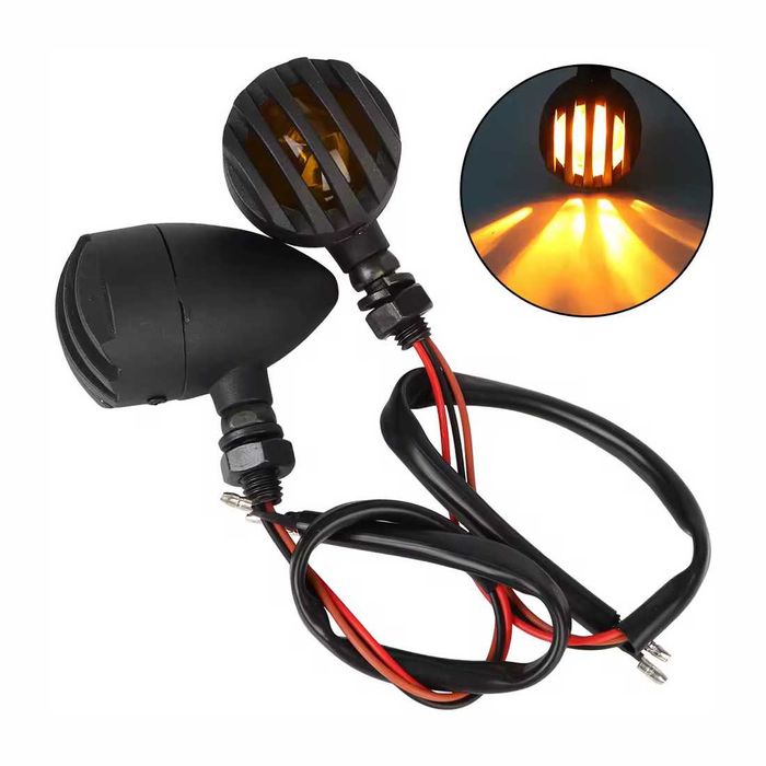 Par piscas LED retro metal - Estilo cafe racer luz de presença