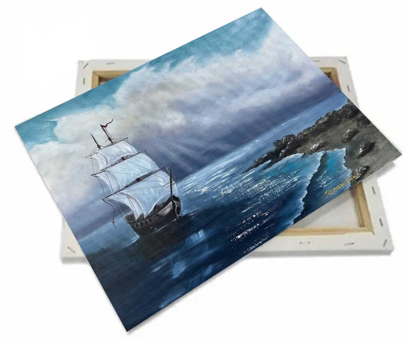 Картина  Морской Пейзаж Море Небо Корабль Холст Масло 40/50