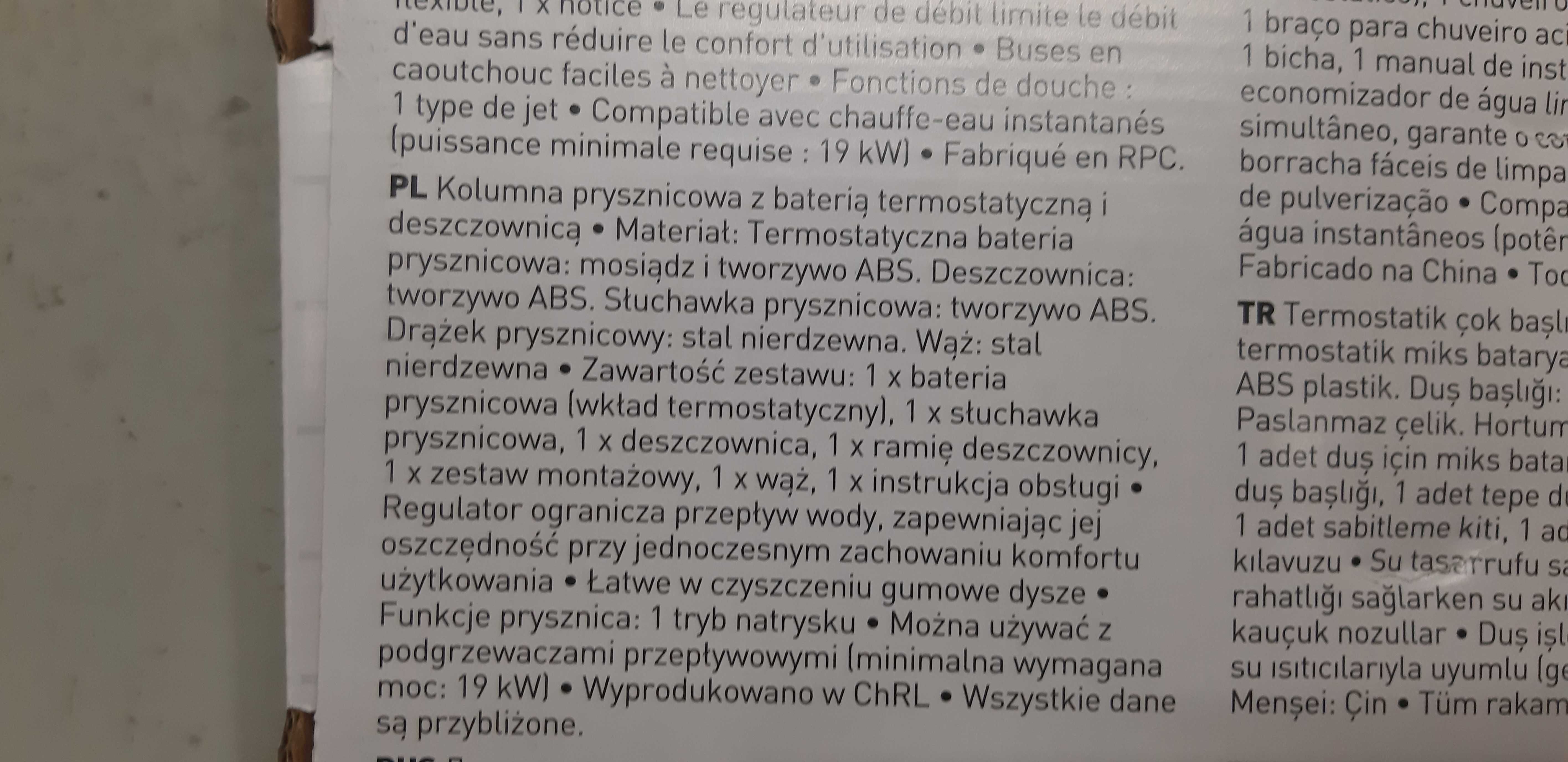 Deszczownica, kolumna prysznicowa z baterią, kolor CZARNY MAT, Stickle