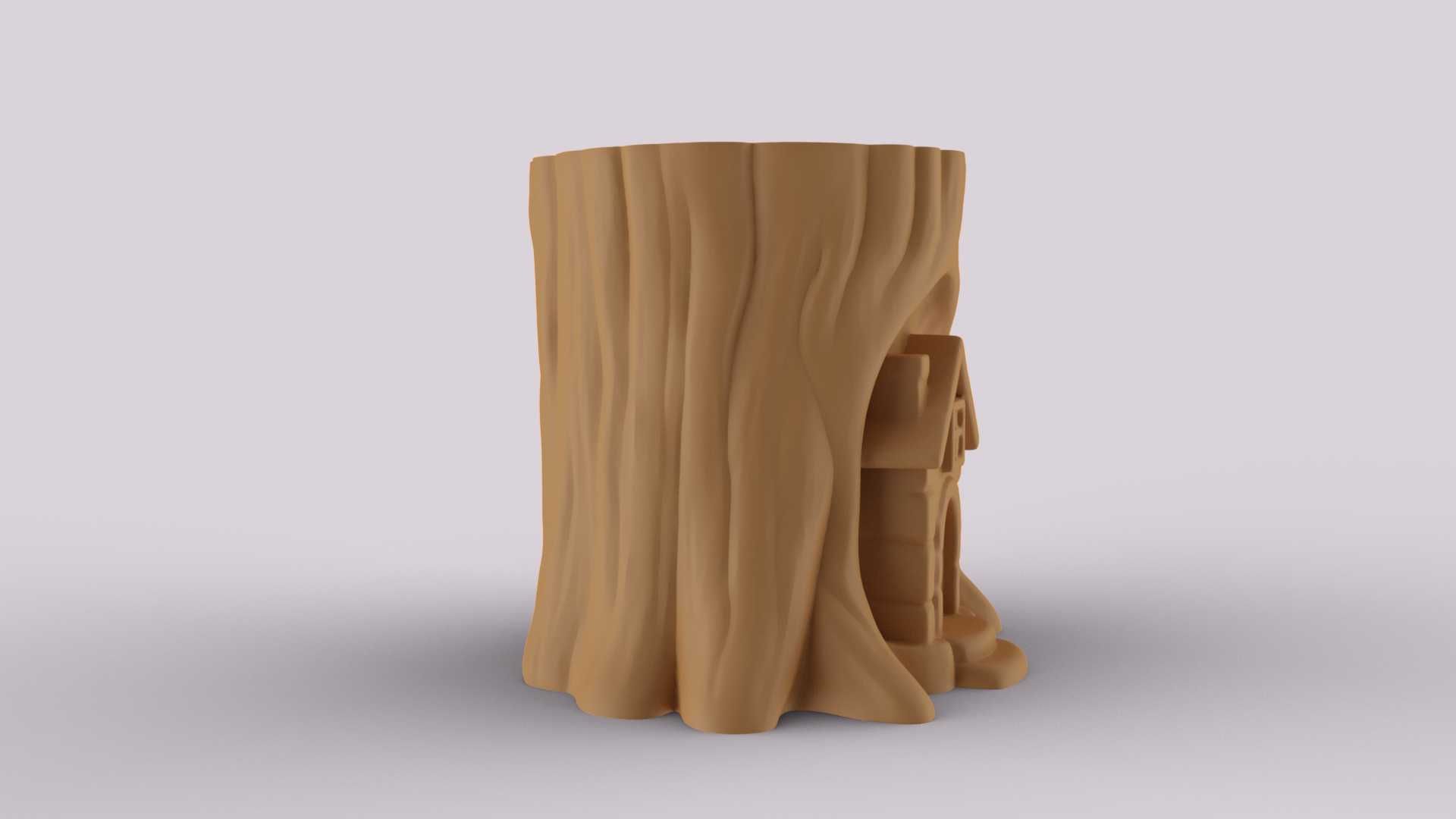 Vaso/Suporte Toco Árvore Casa 3D | Decoração Jardim Mágico