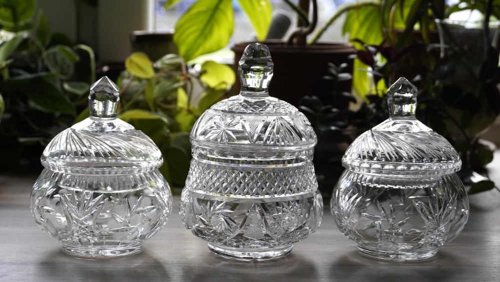 Kryształowe bomboniery zestaw cukiernica szkatułka