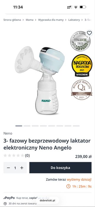 3-gazowy bezprzewodowy laktator Neno angelo,kolektor na mleko/woreczki
