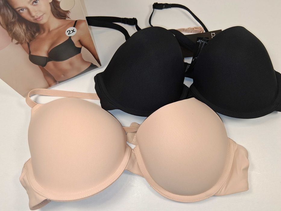 A267 Zestaw 2x Biustonosz Esmara Push Up Rozmiar 80B Czarny Beżowy