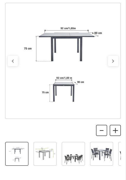 Mesa de alumínio NATERIAL LYRA ANTRACITE 90/160X90CM