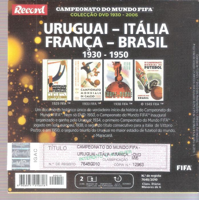 DVD Campeonato do Mundo FIFA Uruguai-Itália-França-Brasil nº15