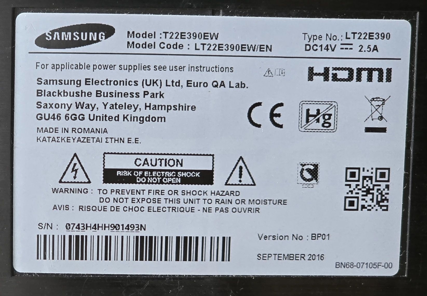 Monitor Samsung T22E390EW / 2 x HDMI / pilot