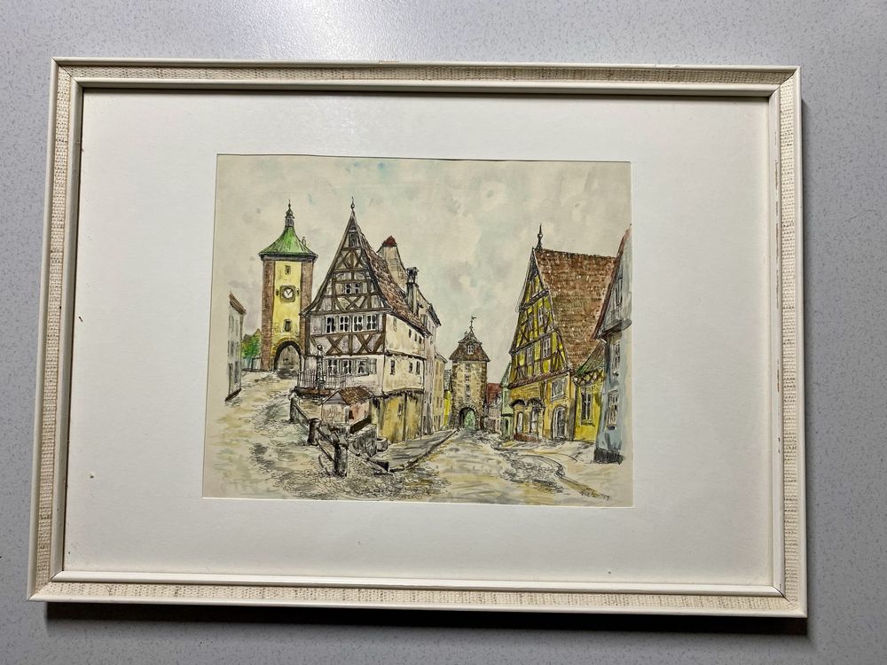 Grafika obraz rysunek w stylu Akwaforty Niemcy, Rothenburg 1936 r.