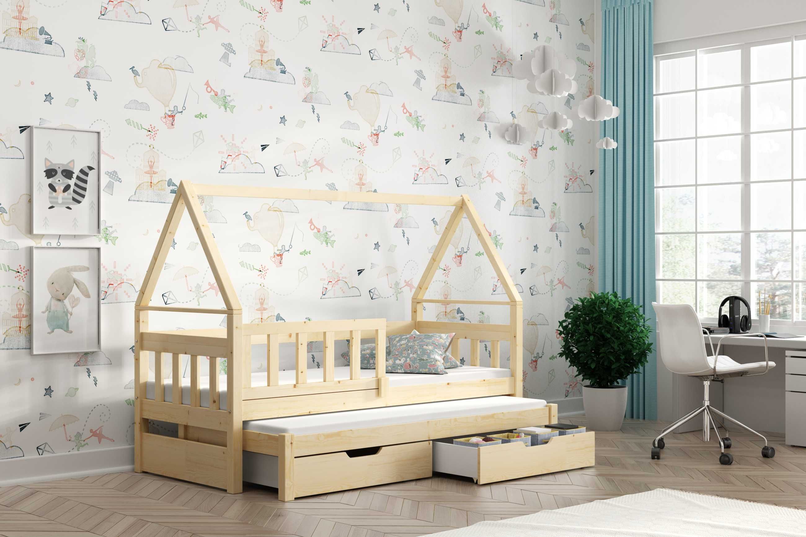 Drewniane łóżko dziecięce OLA parter 2 os. z szufladami HIT