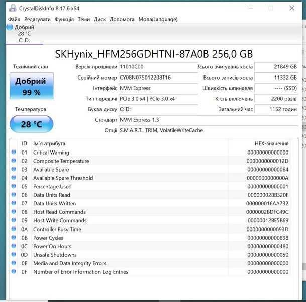 Накопичувач SSD Hynix NVMe 256GB