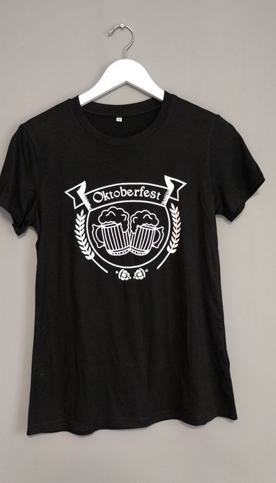 Nowa koszulka damska czarna z nadrukiem Oktoberfest fun rayon rozmiar
