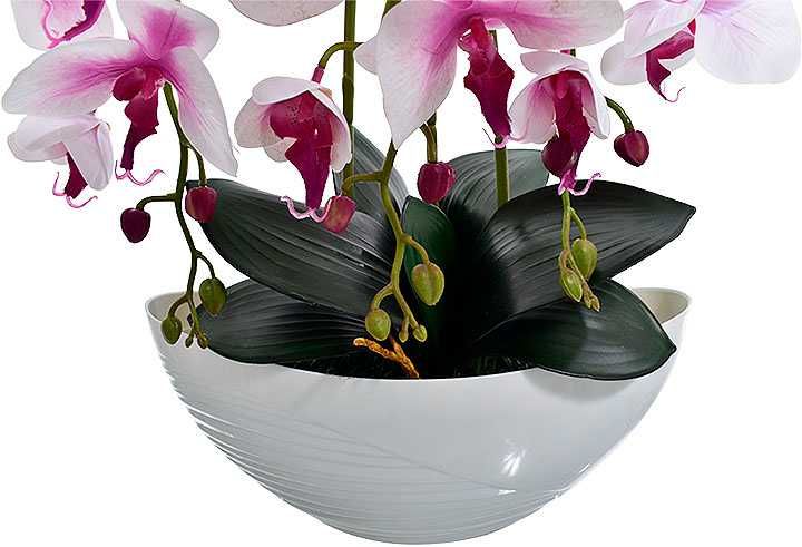 Storczyk donica sztuczne kwiaty orchidea dekoracja salonu liście