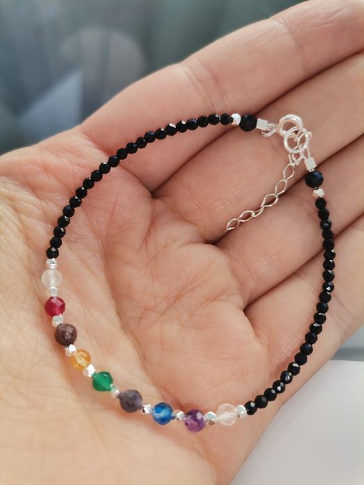 Bransoletka na lince czakry kamienie rubin Kianit szafir srebro 925 ky