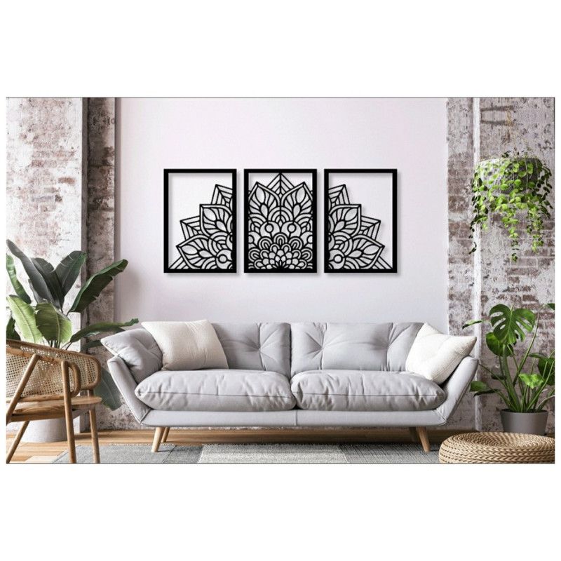 Obraz Mandala 3 el. czarny 185 x 100 cm