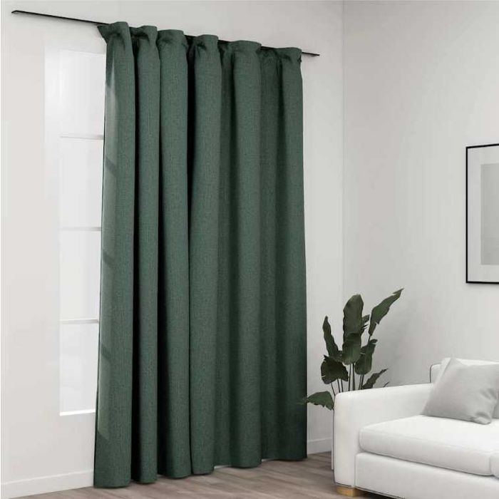 Zasłona stylizowana na lnianą, z haczykami, zielona, 290x245 cm