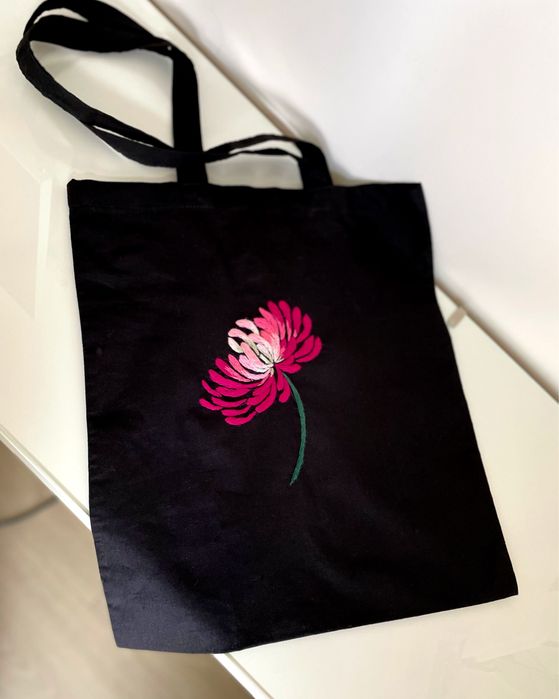 Bawełniana torba na zakupy haftowana czarna, szoperka