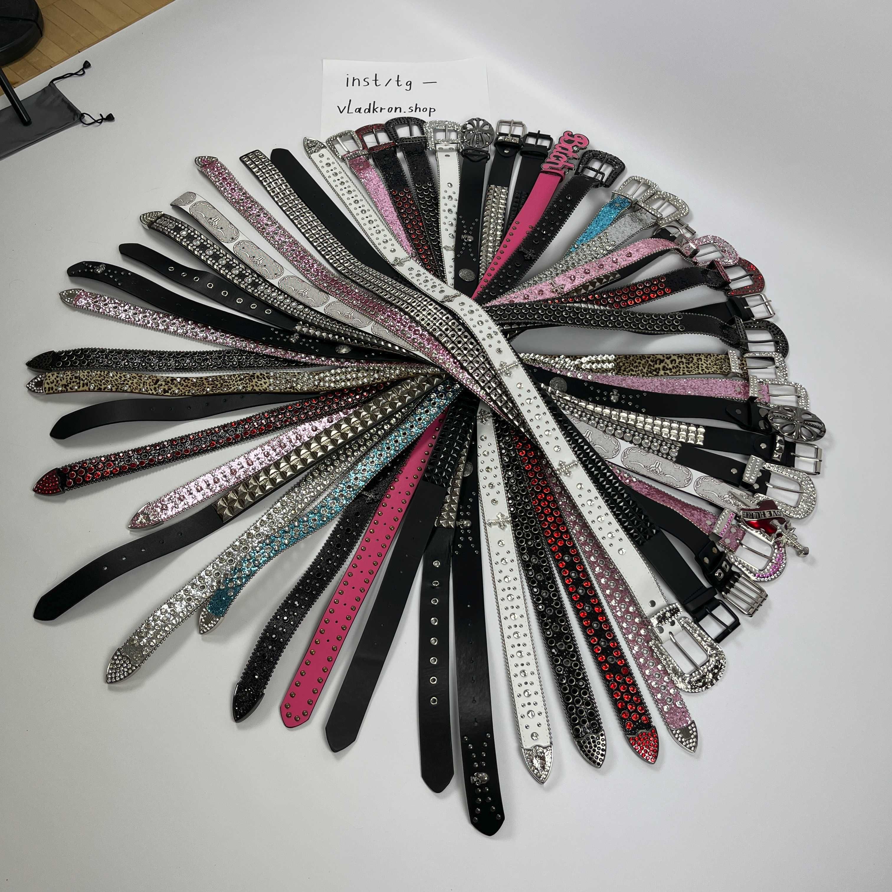 Ремень Б.Б. Симон |  B.B. Simon Belt Стразы Треугольники Chrome Hearts