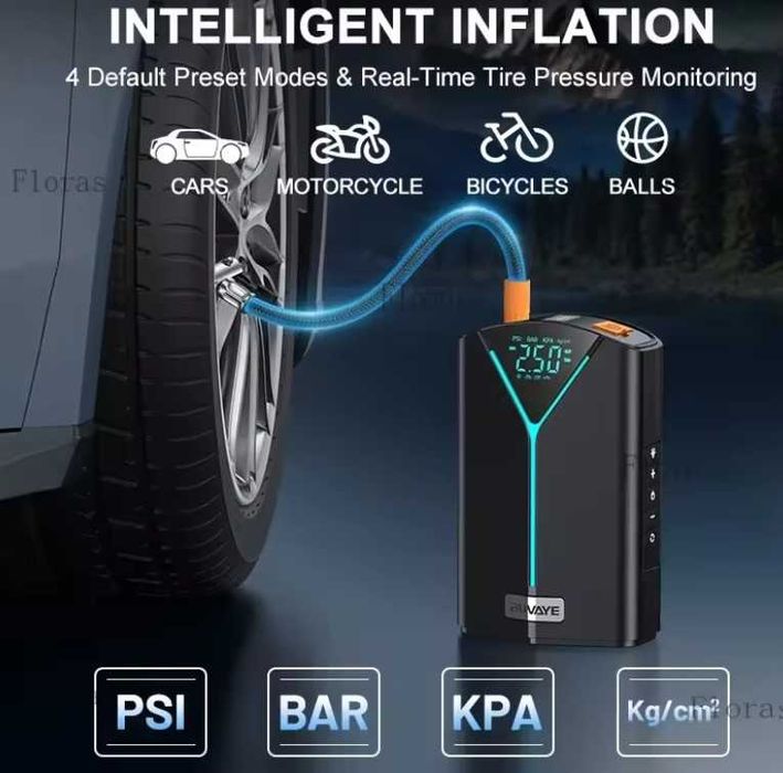 Powerbank Starter Booster Kompresor do Auta, Motocykla, Roweru zestaw