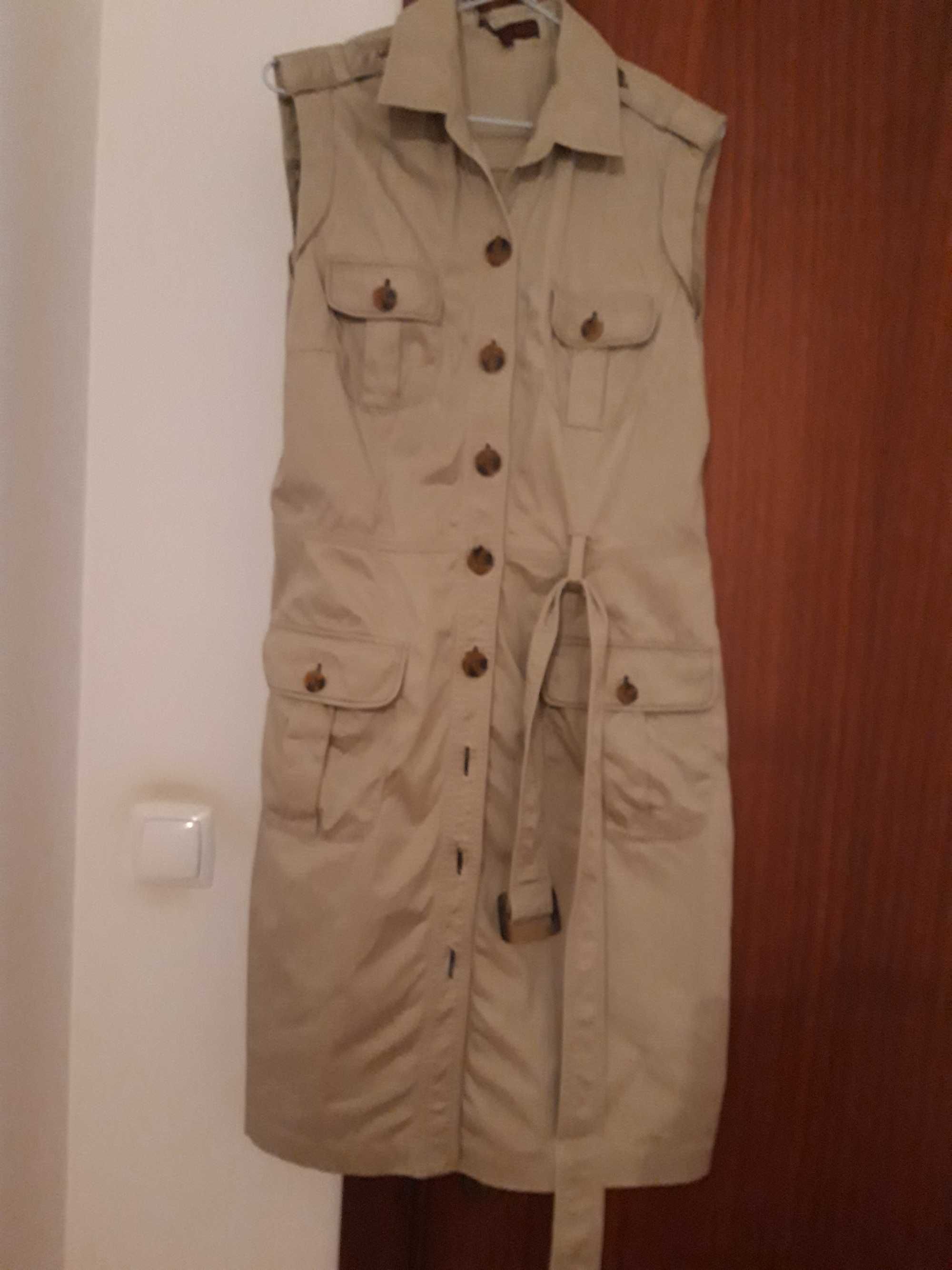 Vestido ganga beije algodão