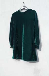Бархатное тёмно зелёное платье Primark S