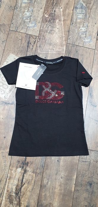 Czarna damska koszulka bluzka t-shirt bawełna premium cyrkonie  S M