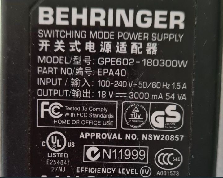 Behringer EPA40 zasilacz 18V DC 3A