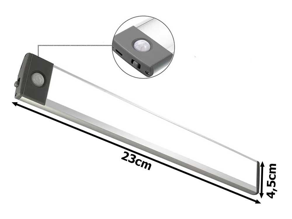 Lampka BEZPRZEWODOWA Listwa PODSZAFKOWA USB-C Led Czujnik Ruchu 23cm