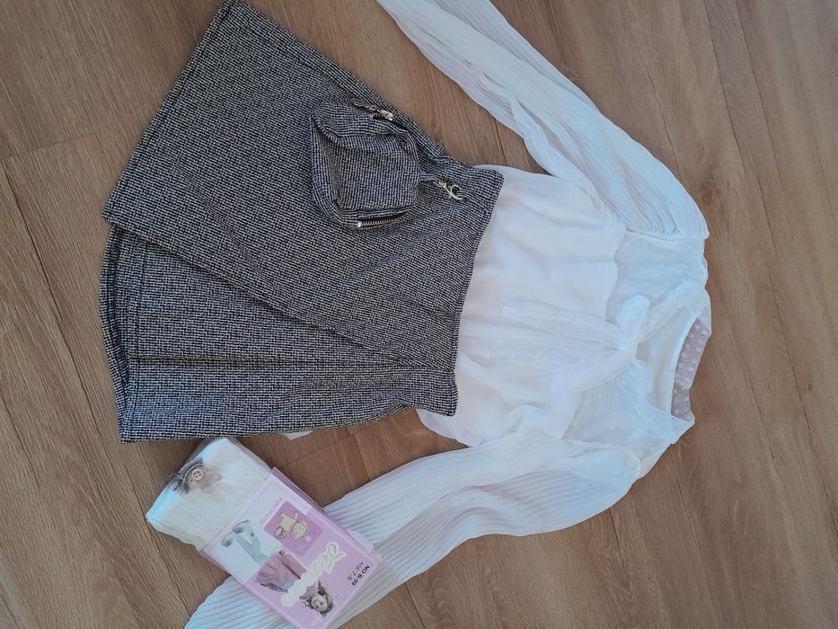 Elegancka Szara w kratkę spódniczka z saszetka 14 lat 158 164