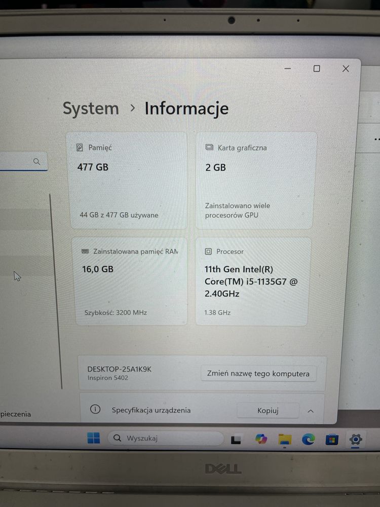Dell 5402 i5 11 generacja 16 gb ram dysk ssd 500 gb