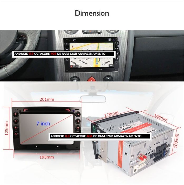 Auto-rádio 2 din android 14 Megane Dacia Duster Logan Sandero Dokker