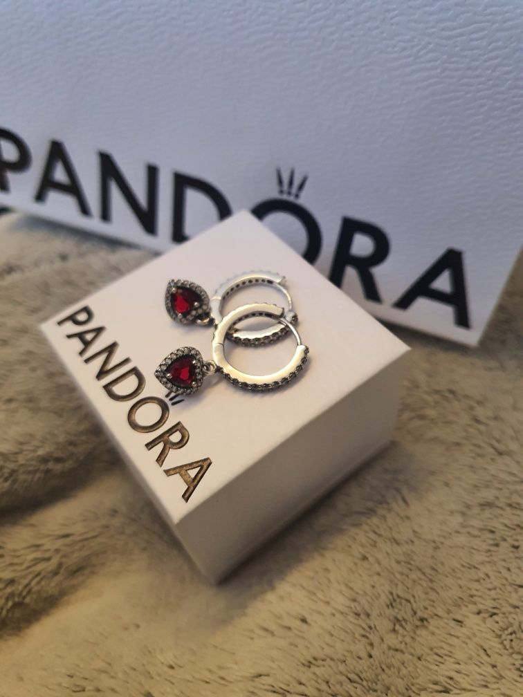 Wiszące Srebrne Kolczyki Czerwone Wypukłe Serca Jak W Pandora