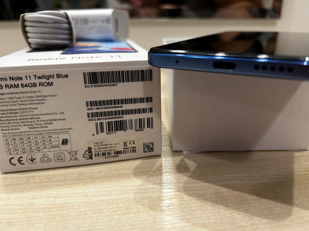 j. NOWY Xiaomi Redmi Note 11 4/64GB 6,43" 90Hz 50Mpix Niebieski