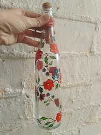 Butelka ozdobna w kwiaty hand made