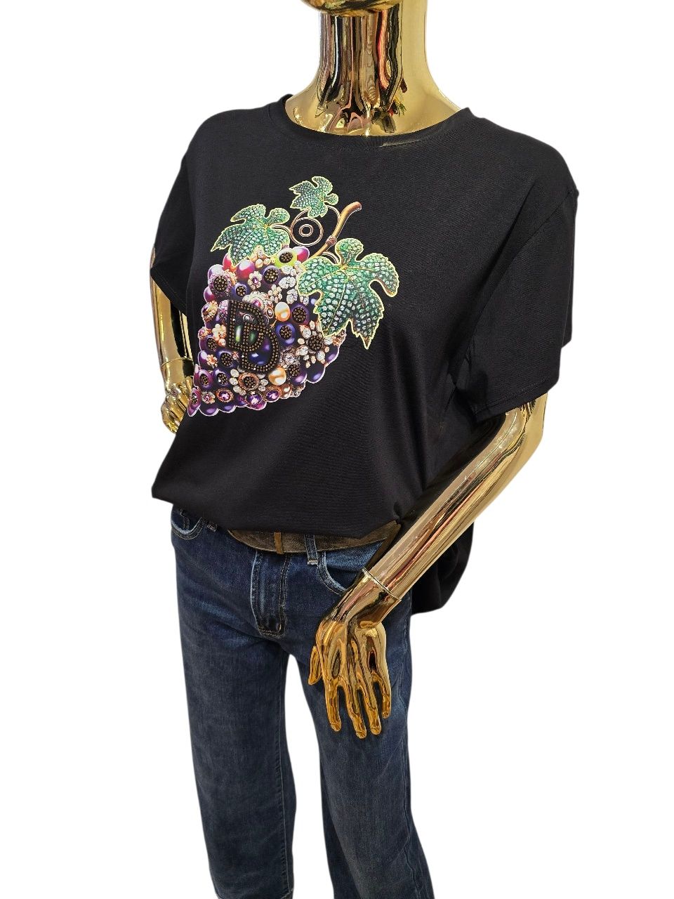 T-shirt damski bawełniany WINOGRONO czarny rozmiar uniwersalny My Luxe