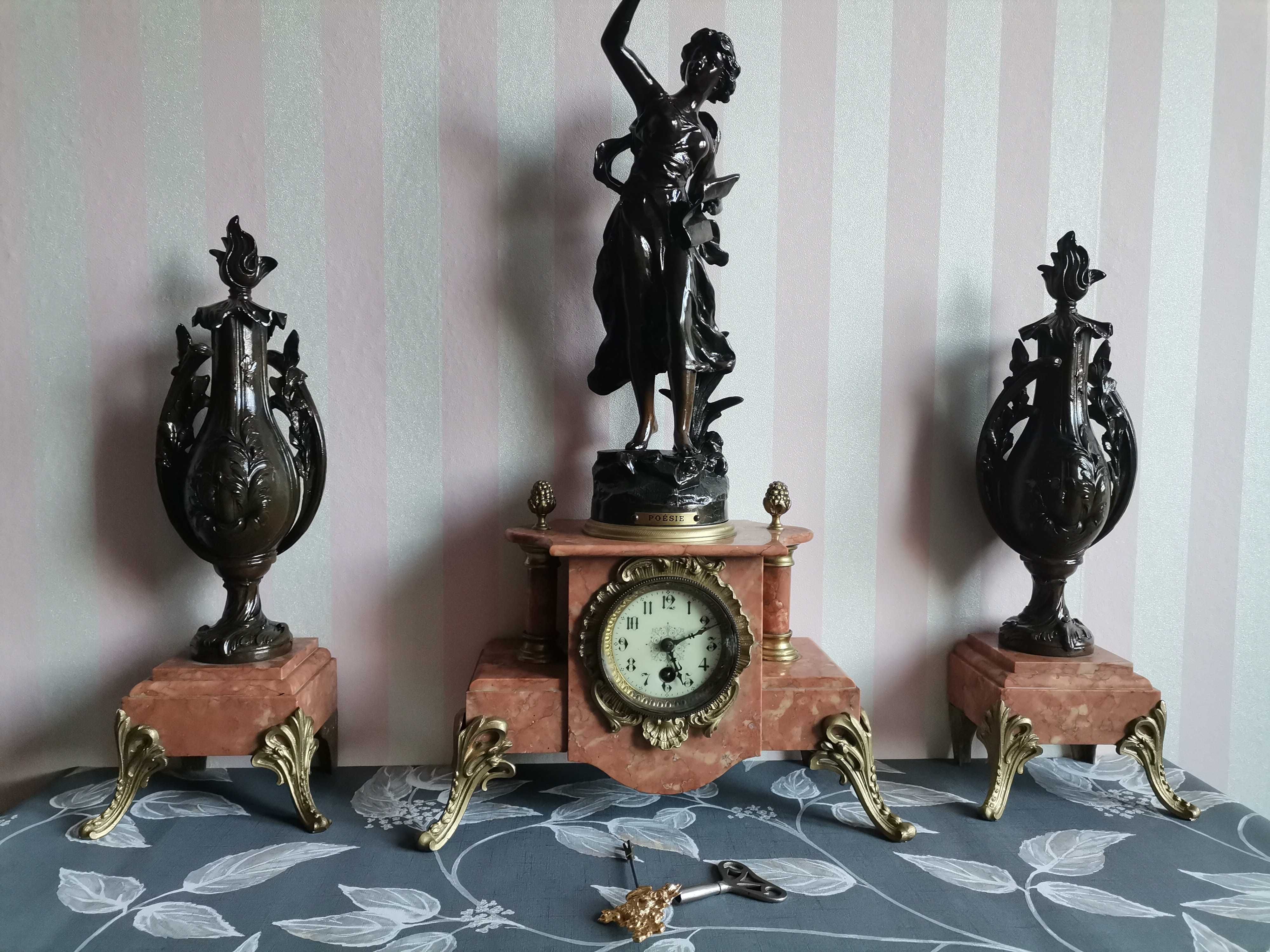 Zegar kominkowy "Poésie" - Jean Charles Ruchot - XIX/XX w. Art Nouveau