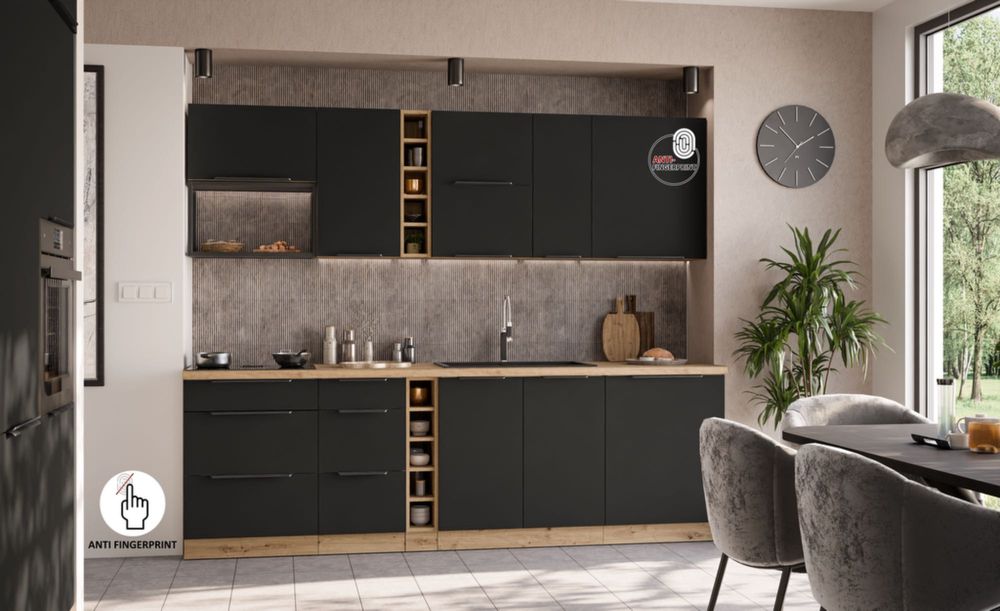 Meble kuchenne kuchnia CZARNA ANTYFINGER zestaw mebli MAT BLACK