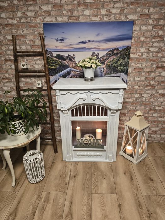 Kominek dekoracyjny w stylu prowansalskim portal kominkowy obudowa