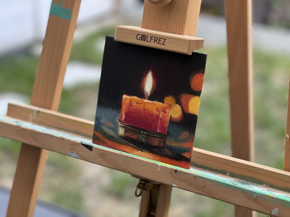 Obraz olejny 15 x 15 cm Świeca