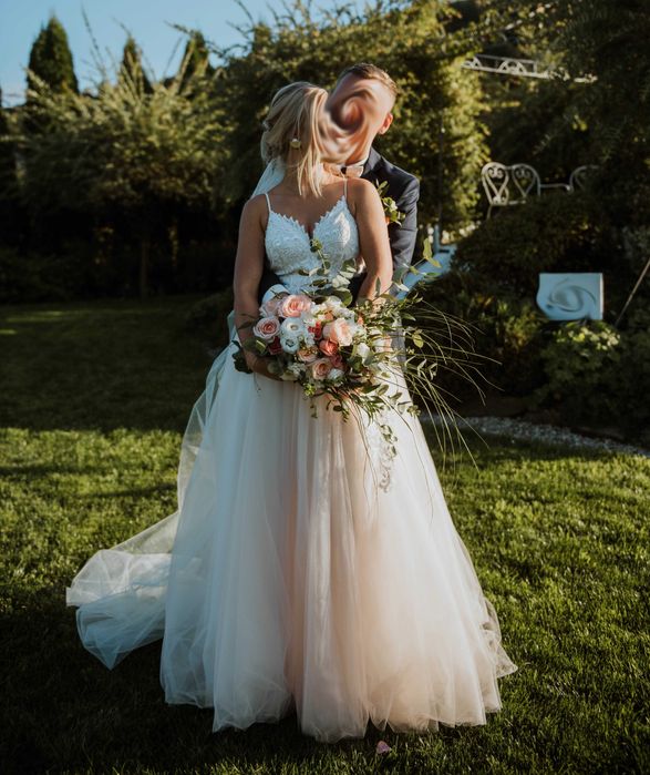 suknia ślubna - morela, tiul