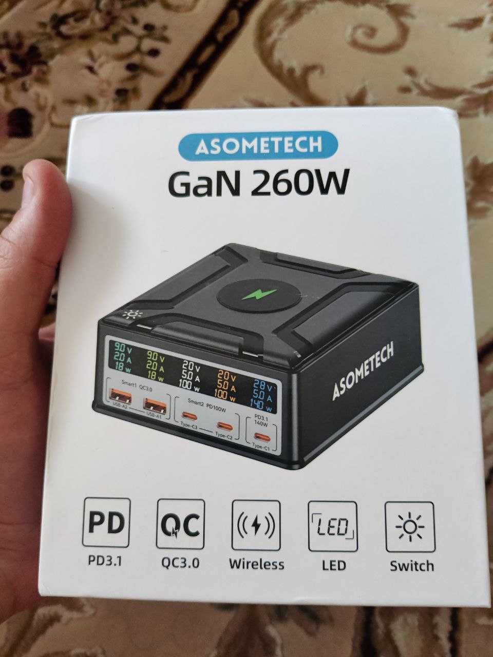 Сетевое зарядное устройство Asometech 868D GaN 260W PD3.1 3C+2A+Qi15W