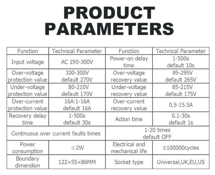 Захисне реле напруги, реле напряжения в розетку TOMZN з дисплеєм.