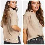 River Island r.L Beżowy sweterek polo oversize z kołnierzykiem
