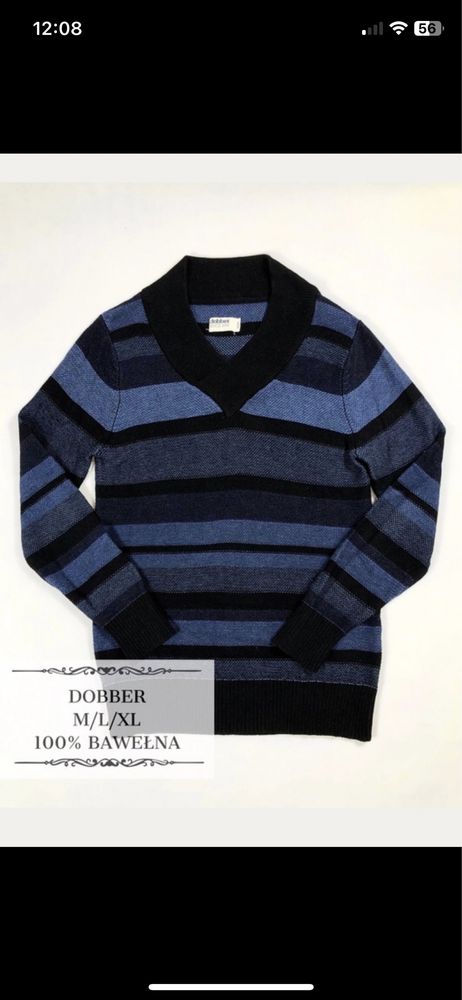 Granatowo-Czarny Sweter w Paski | Dobber 100% Bawełna Rozmiar M/L/XL