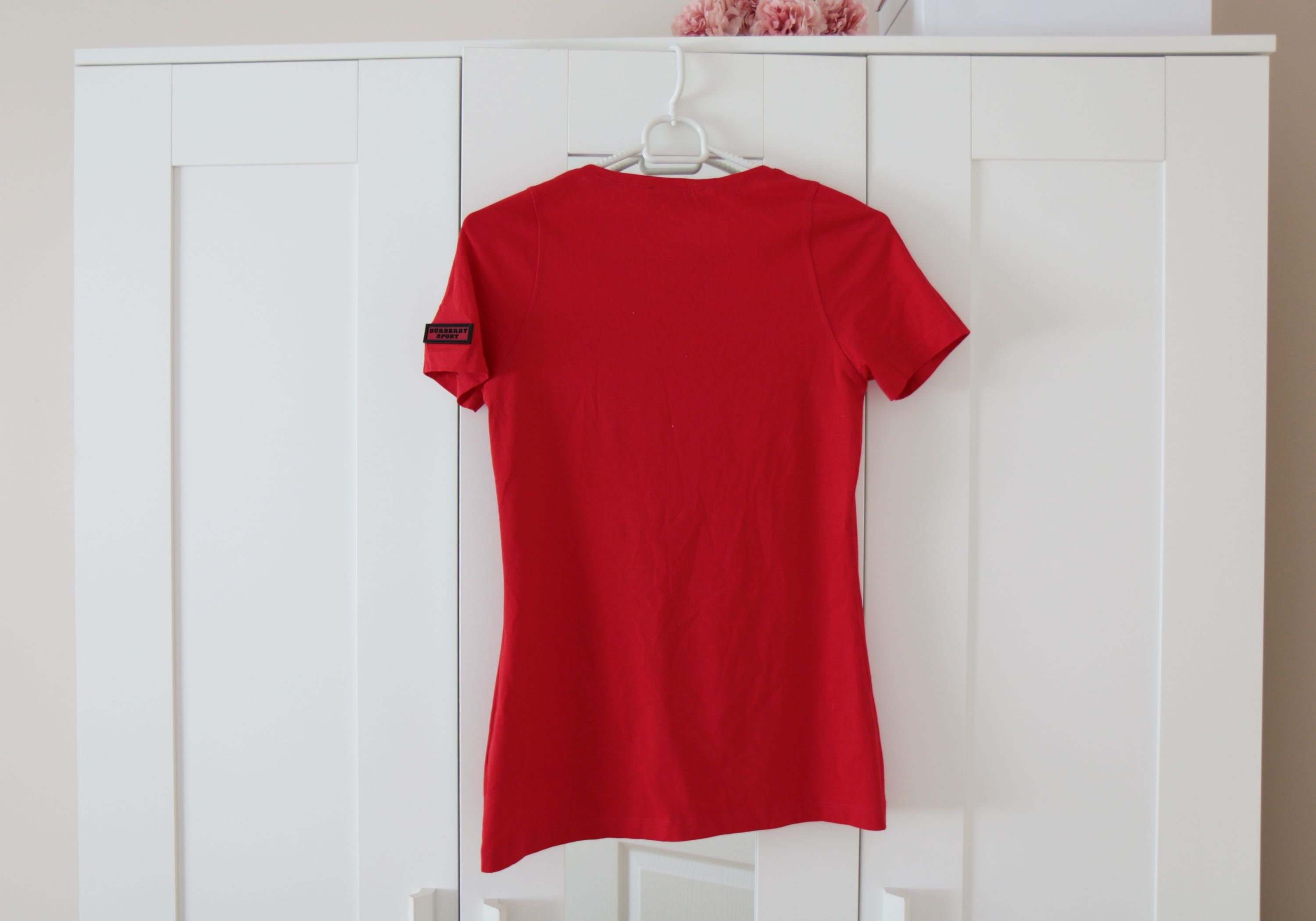 Czerwony t-shirt BURBERRY SPORT XS logowana koszulka bawełna