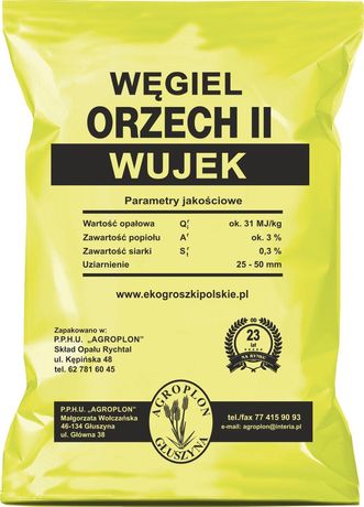 Węgiel workowany ORZECH II WUJEK ok 31 MJ/kg - Agroplon! 1 tona - Łódź