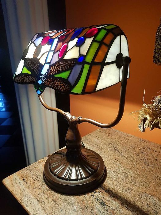 Witrażowa lampa do salonu - gabinetu - na biurko - Tiffany - WAŻKI