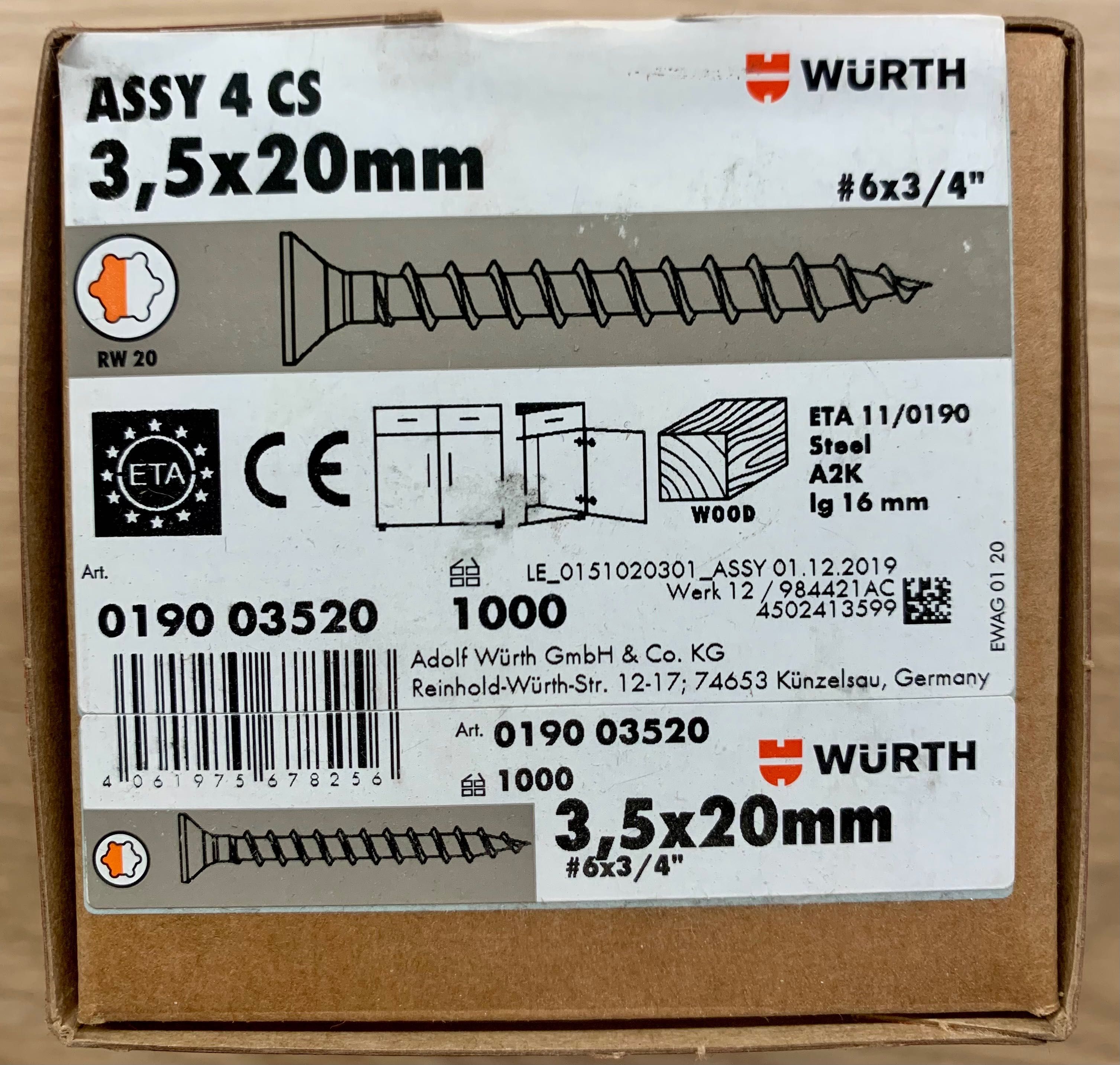 WURTH Wkręt 3,5x20-1000 szt