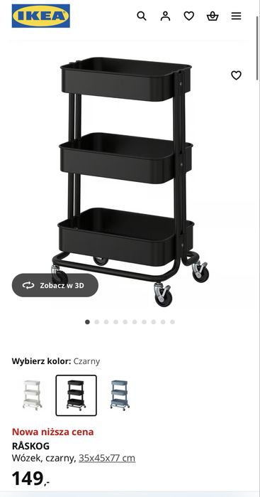IKEA RASKOG wózek koszyk czarny na kółkach
