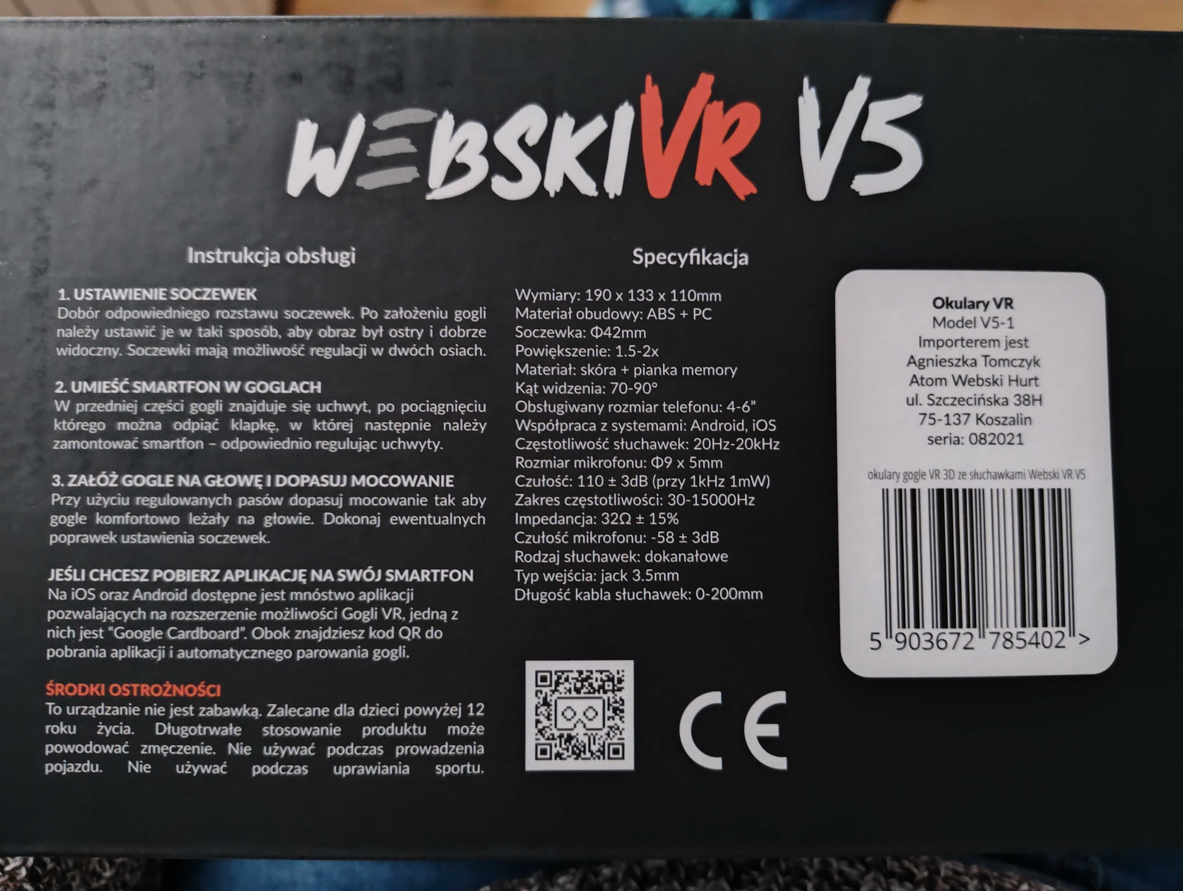 Gogle, Okulary VR model VS-1