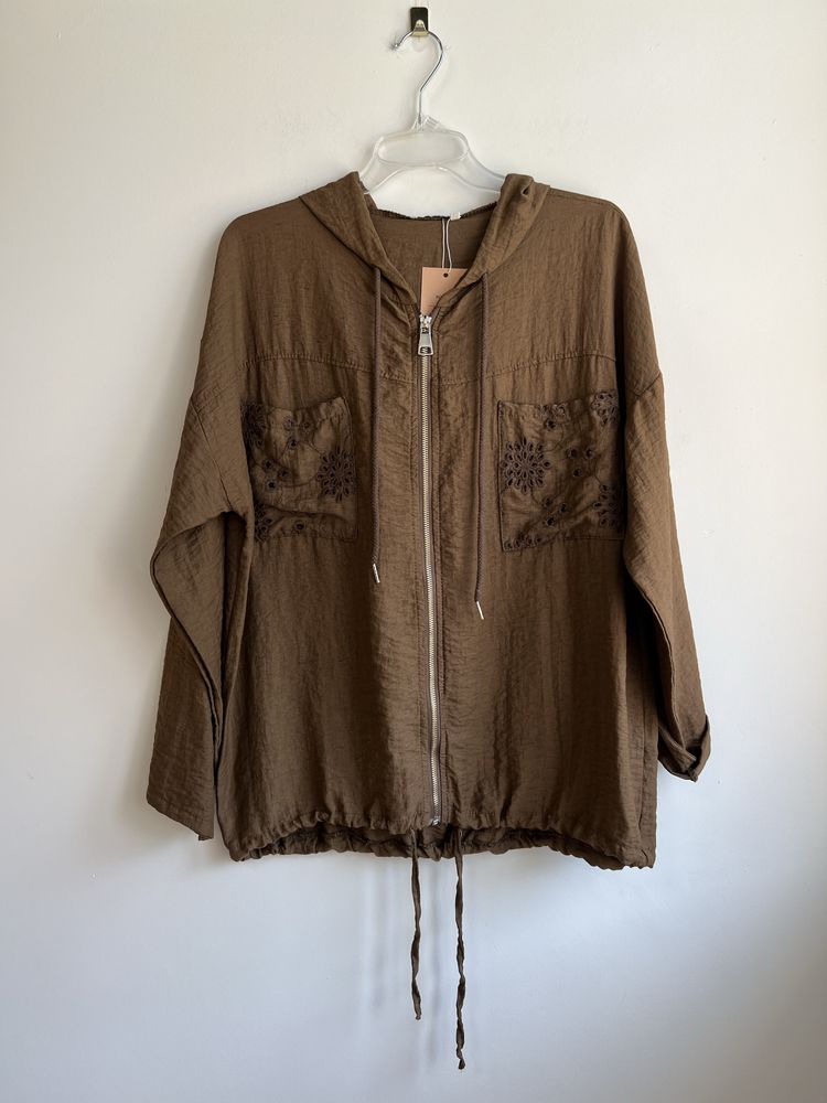 Bluza damska narzutka cienka z kapturem wiskoza len